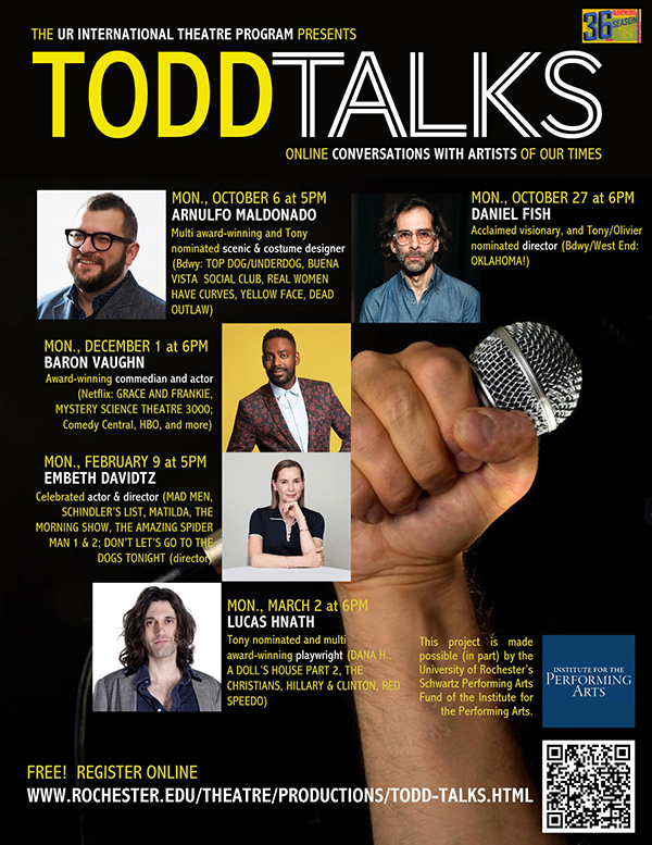 Todd Talks poster, content on the Todd Talks page.