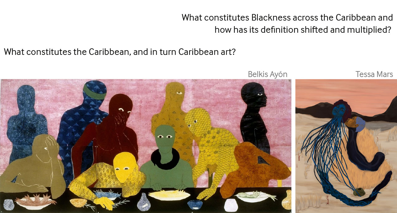 A collage of two samples of Caribbean art.