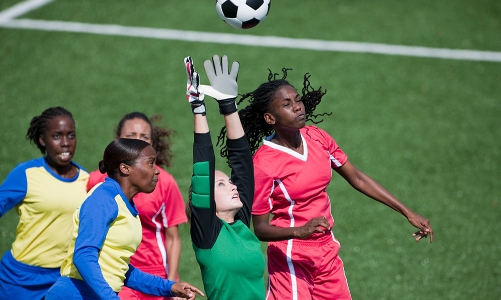 women playing soccer