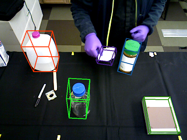 objects in lab surrounded by virtual colored boxes