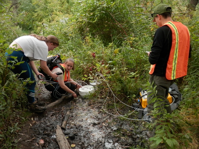 Katie Vas and Lucy measuring methane fluxes in Western NY