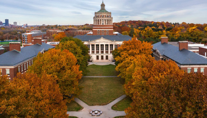 Overhead view of U of R Quad during fall