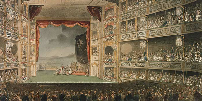 Interior of Theatre Royal, Drury Lane. Circa 1808.