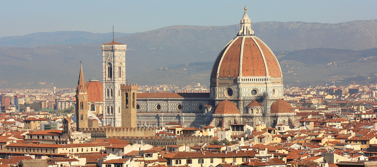 An exterior view of  the Cathedral of Santa Maria del Fiore.