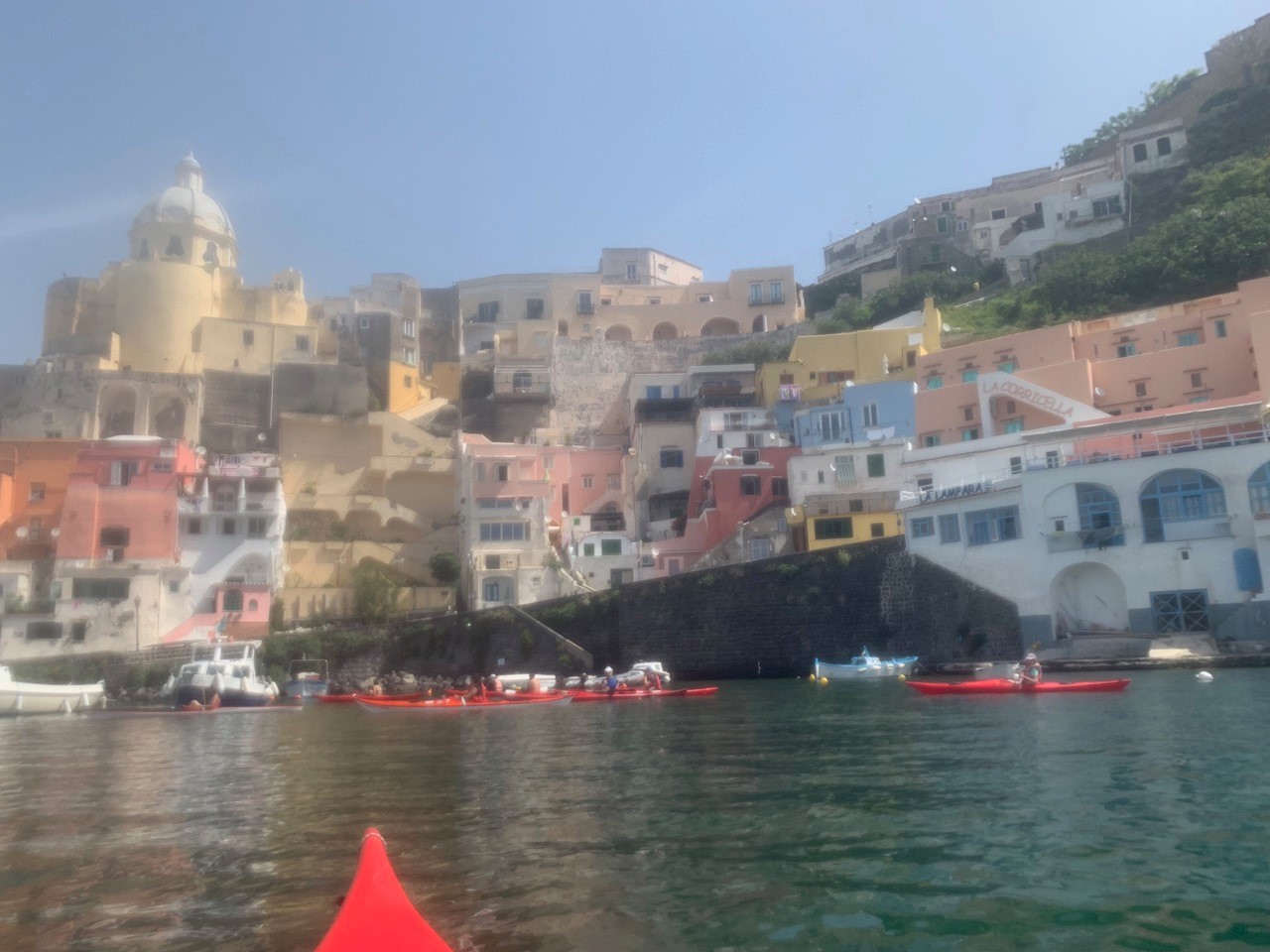 A scenic view of Procida from the water.
