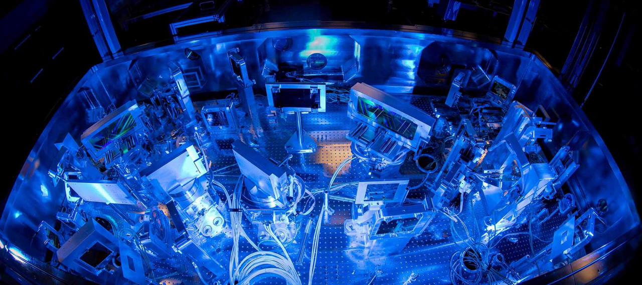 Inside a grating compressor chamber.