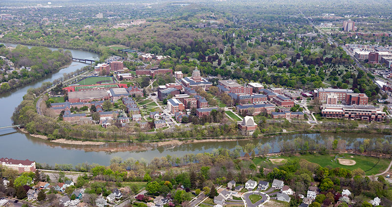 Aerial view of river campus