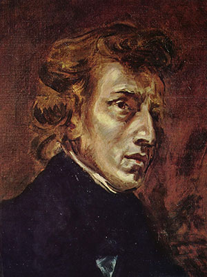 A portrait of Frédéric Chopin, by Delacroix.
