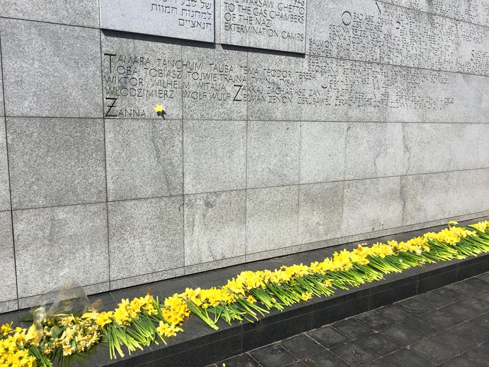 Daffodils at the Umschlagplatz Memorial