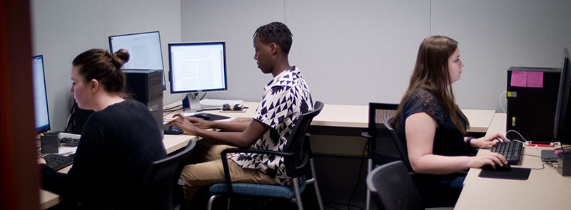 Students working in a psychology lab.