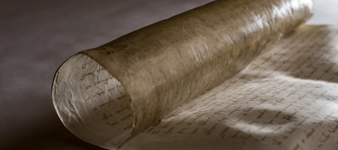 An ancient scroll with writing.