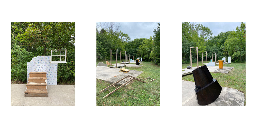 On the grounds where artists' cottages once stood, University art professor Allen and his daughter, artist Aster Topolski, have created a temporary artistic installation, titled Residuals. Using the cottages' concrete slabs, they have created a site-specific artistic work that evokes the residency in its heyday. (Courtesy Allen and Aster Topolski)