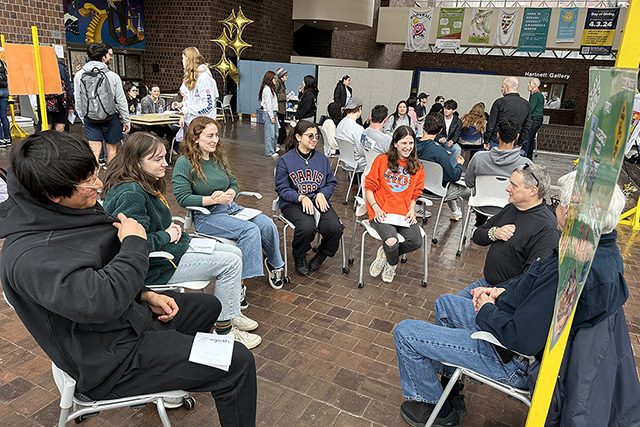 A large group gathered in a circle.