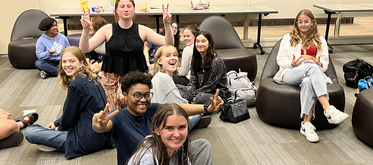 A group of students sitting in Starbucks.