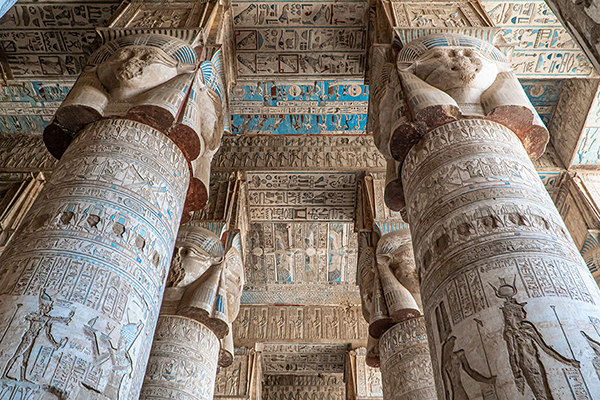 Artwork on pillars in ancient Egypt.