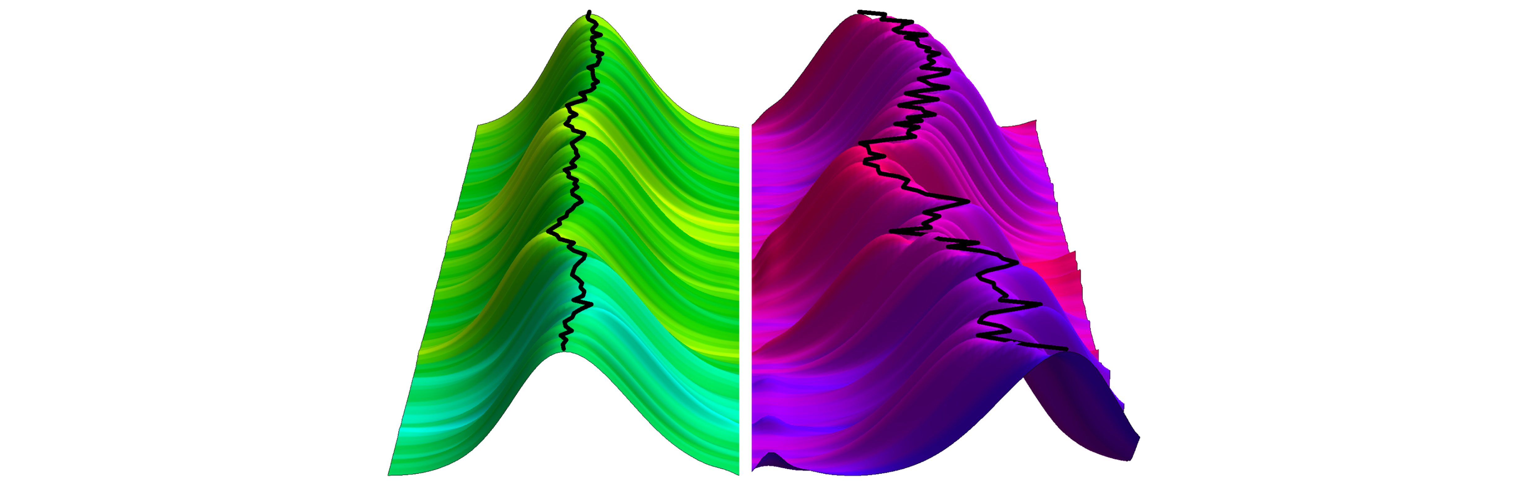 By analyzing the signals of individual neurons, neuroscientists have deciphered the code the brain uses to make the most of its inherently "noisy" neuronal circuits. These green and purple hills represent the average activity for many neurons in two different brain regions. These neuronal activity patterns will differ from time to time, even in response to exactly the same sensory stimulus, and those differences set the limit for how well the brain can sense things. CREDIT: X Pitkow/Rice University