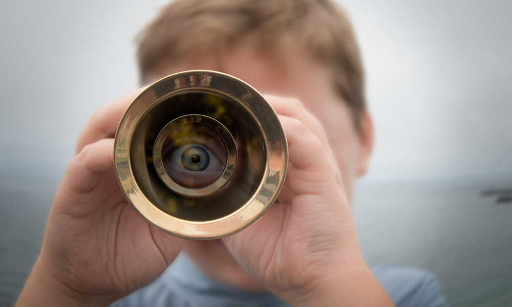 Eye seen through a telescope