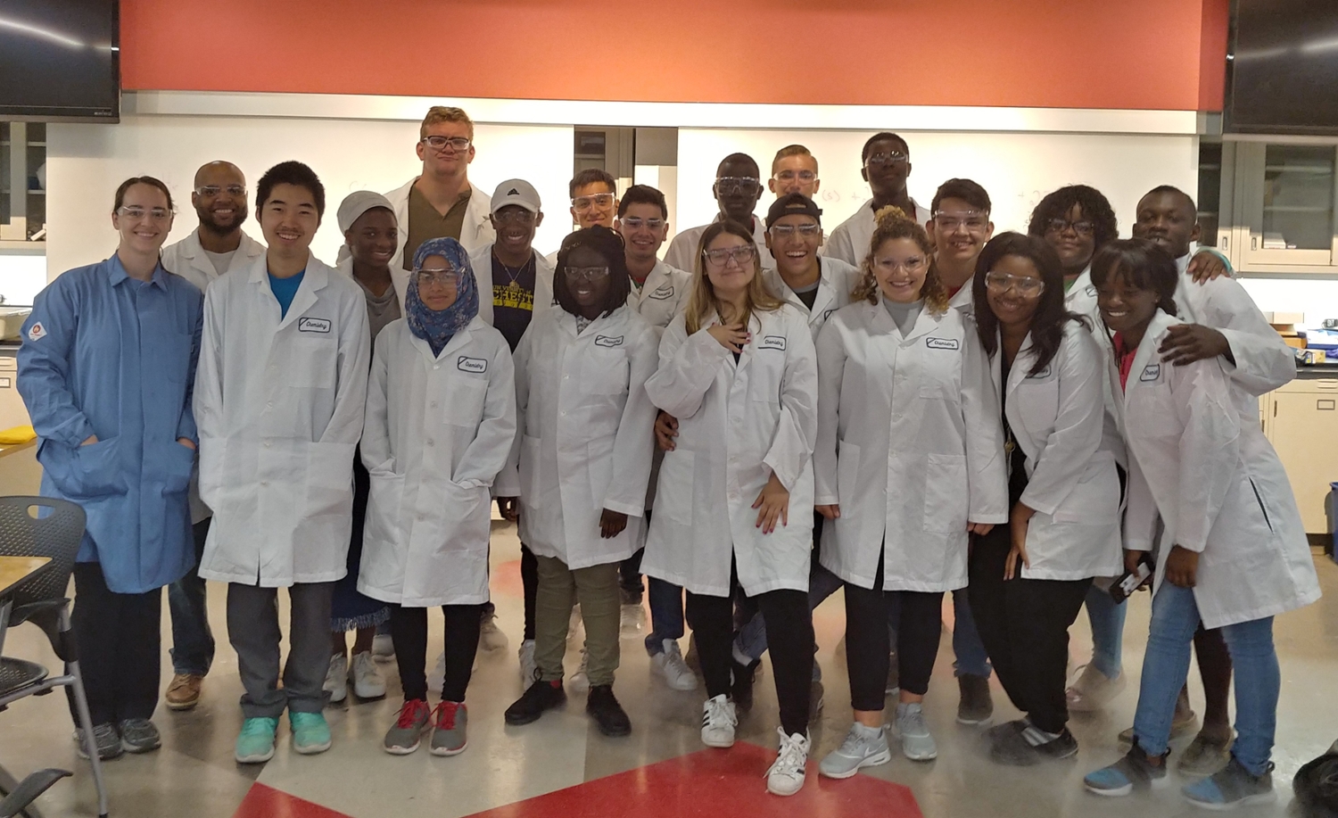 Students in their lab coats