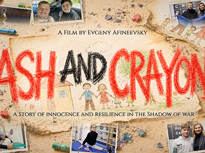 The movie poster featuring the name and stick figures drawn with crayons.