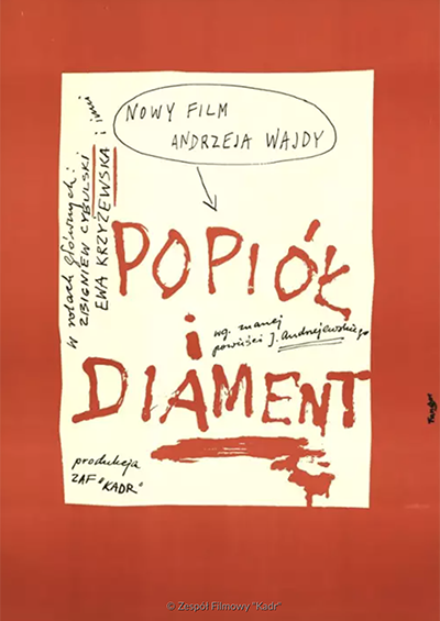 The movie poster in red and cream.