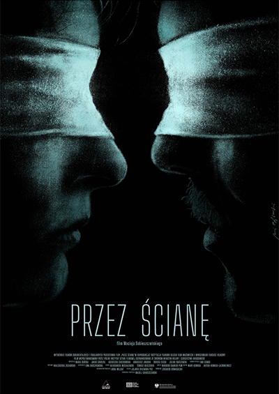 The movie poster featuring a side view of two faces with blindfolds.