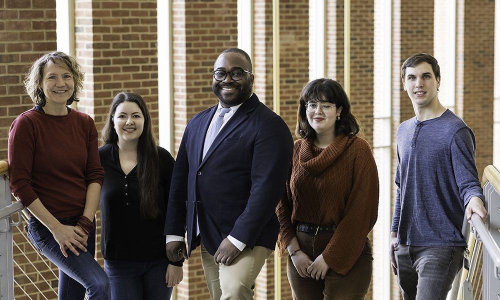 From left to right are Stephanie Ashenfelder, director of Digital Media Studies; Gina Romanazzi ’22; Nile Blunt.
