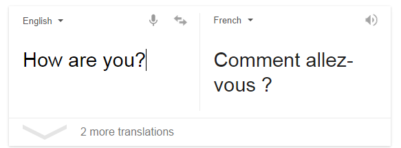 screenshot of Google translate program showing How Are You in English and French