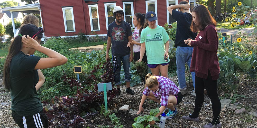 Students working on a community garden