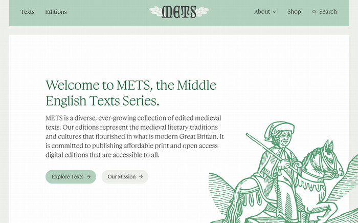 Screenshot of METS website