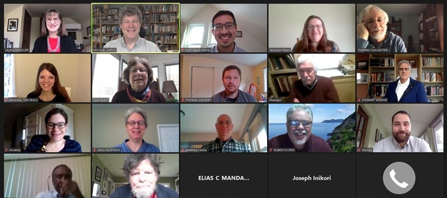 Photo of some Department of History faculty members on Zoom.