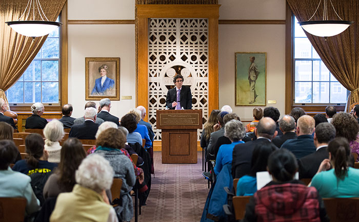 Philip S. Bernstein Professor of Jewish Studies Inaugural Lecture, "Jewish Studies Then, Jewish Studies Now" by professor Aaron W. Hughes at University of Rochester's Hawkins-Carlson Room, Rush Rhees Library.