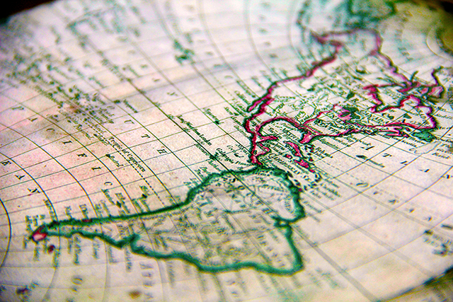 A close up of a map of Latin America.