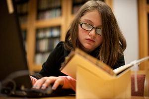 A student transcribing