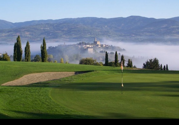 A view of Poppi, Italy in fog.