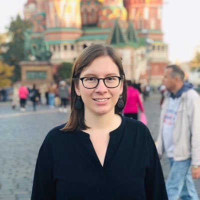 Gabrielle Cornish standing in the Red Square (Russia)