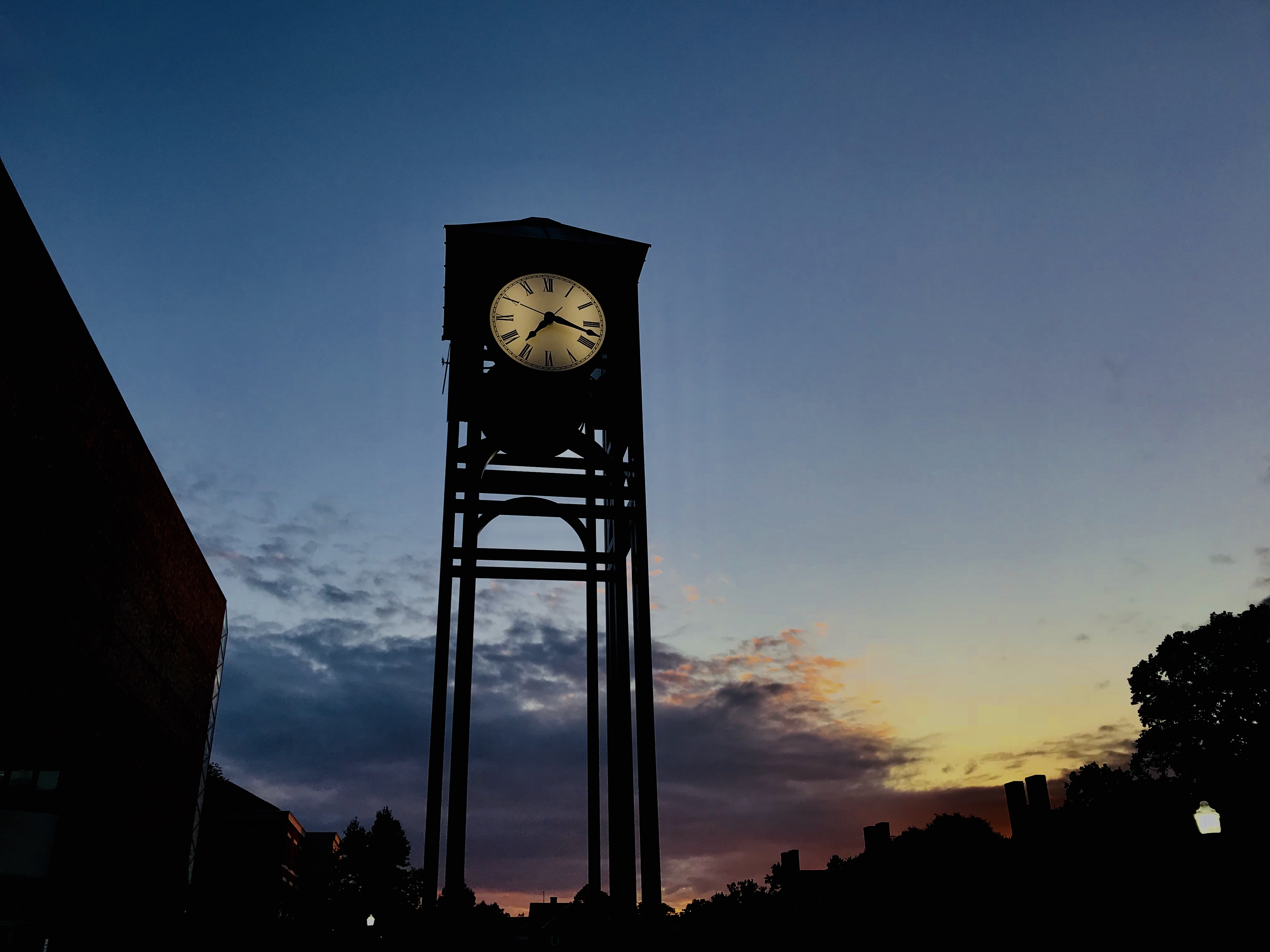 university of rochester clock tower at sunset