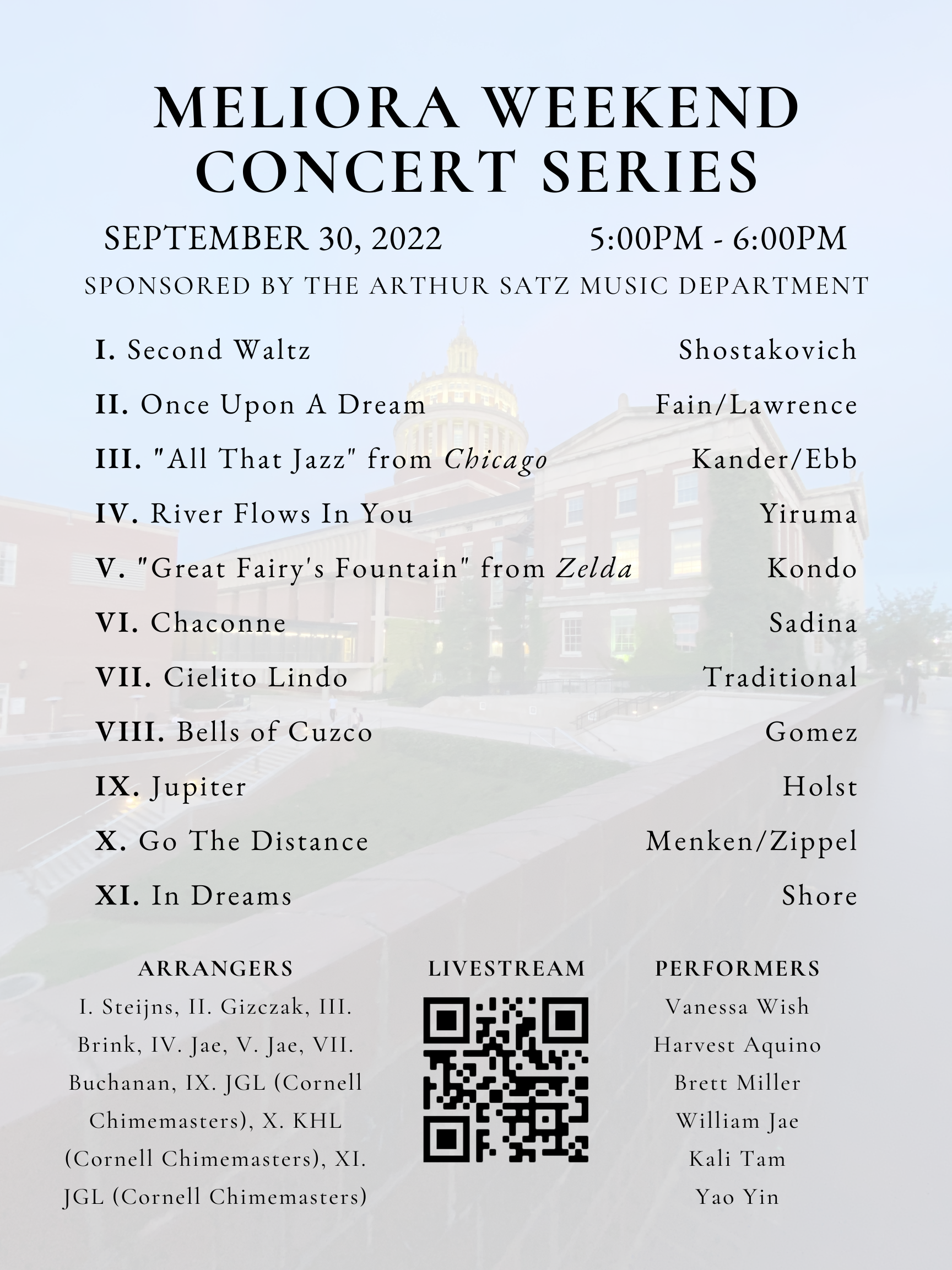 Concert Schedule Hopeman Memorial Carillon Arthur Satz Department of Music University of Rochester