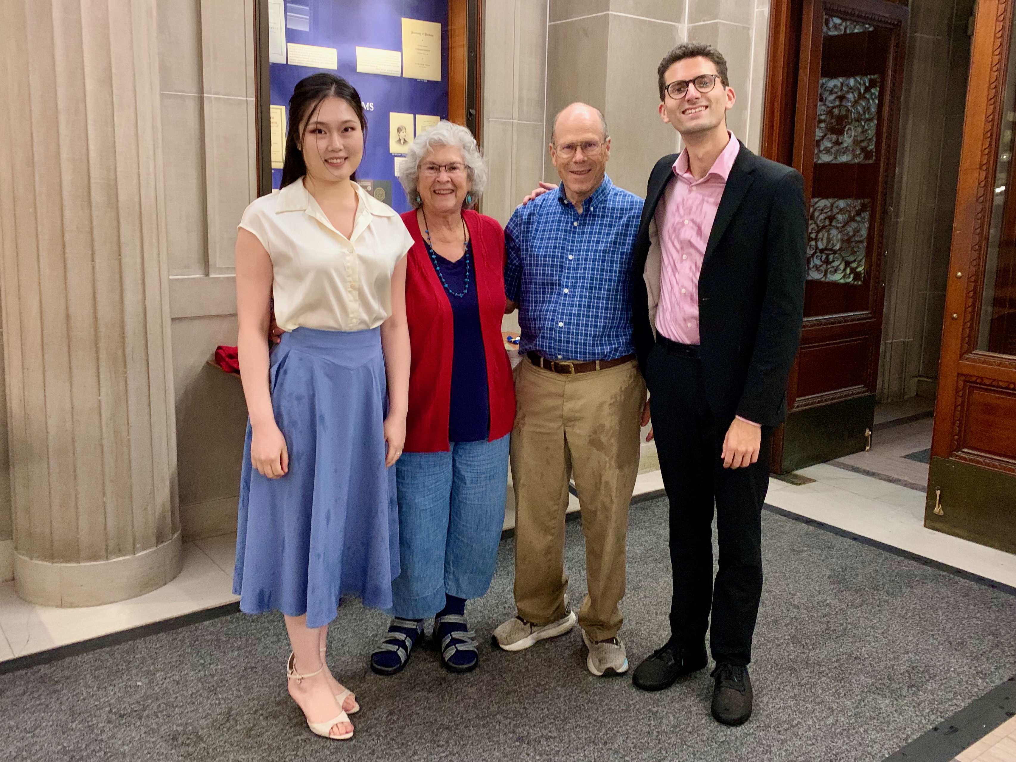 Photo of Julianne Zhu, Judy Zettek, Charlie Zettek, and Carson Landry.