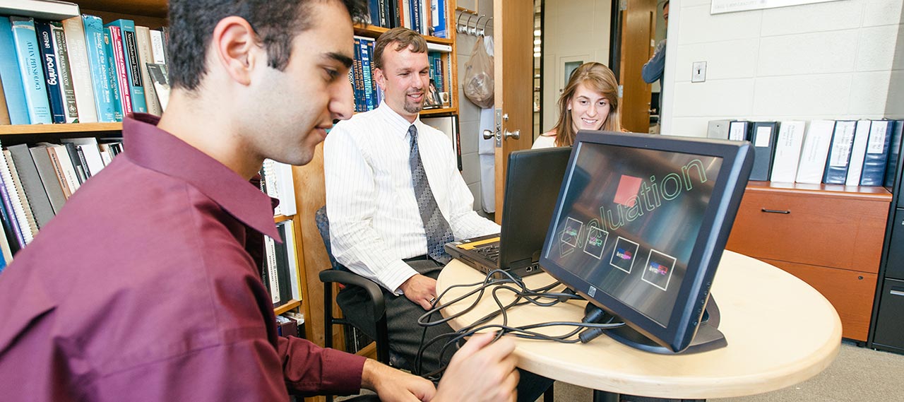 A student taking a health evaluation.