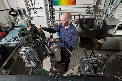 Craig McMurtry, Senior Research Engineer at the Infrared research laboratory, dept of Astronomy and Astrophysics, is pictured with equipment in the infrared research lab.