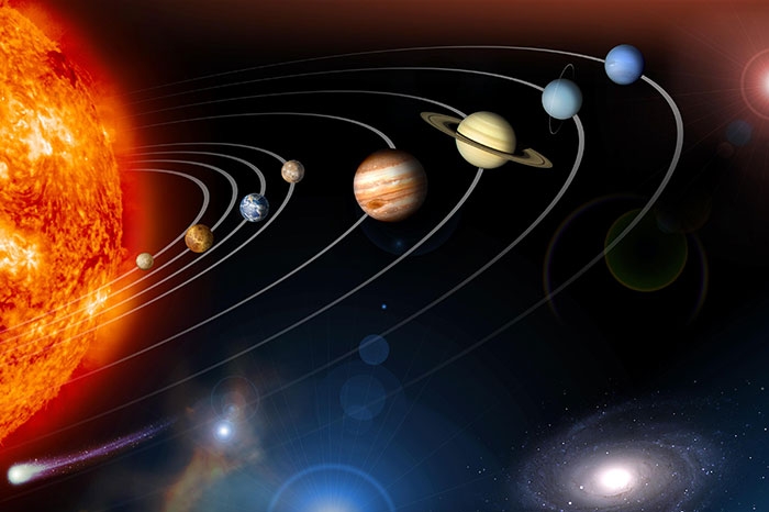 A rendering of a solar system.