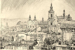 Illustration of a town by Henryk Lasko.