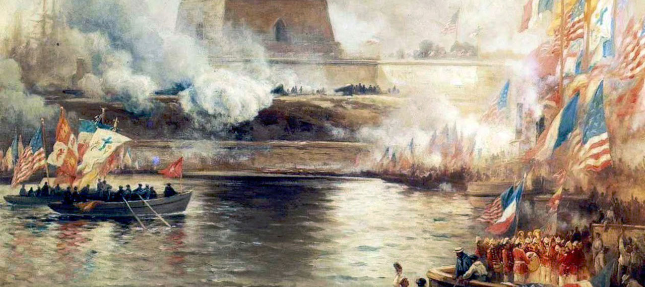 An illustration depicting a skirmish in New York harbor.