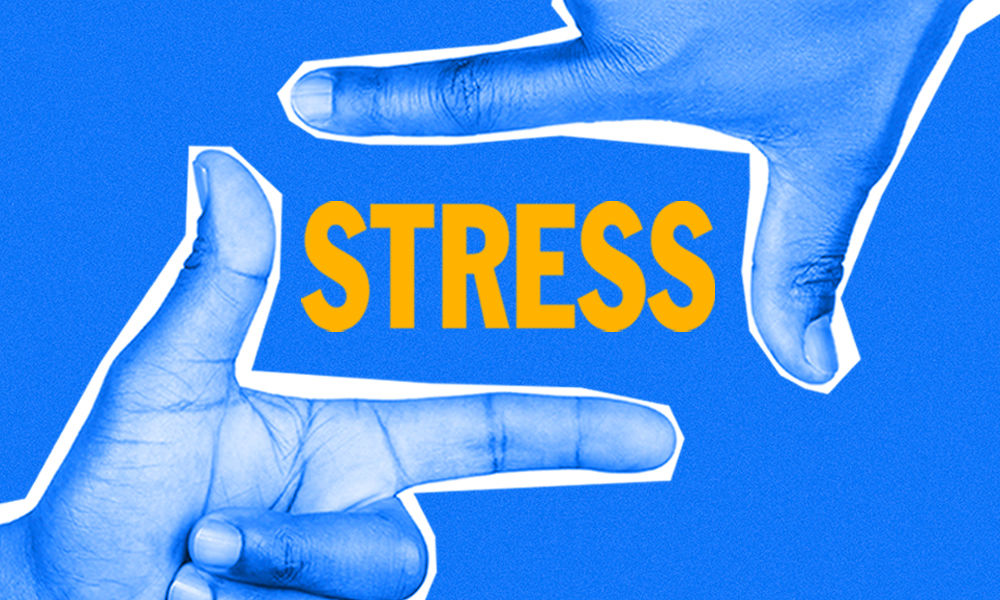 A graphic of two hands framing the word stress.